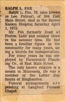 Fox, Ralph(Palmer, Leo)(Funeral Notice)